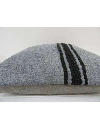 Handmade Black Striped Gray Turkish Kilim Pillow Cover