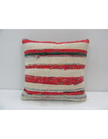 Vintage Handmade Red and White Striped Kilim Pillow Cover