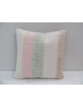 Vintage Handmade Pink and Gray Striped Natural Kilim Pillow Cover