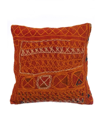Embroidered Orange Kilim Pillow Cover