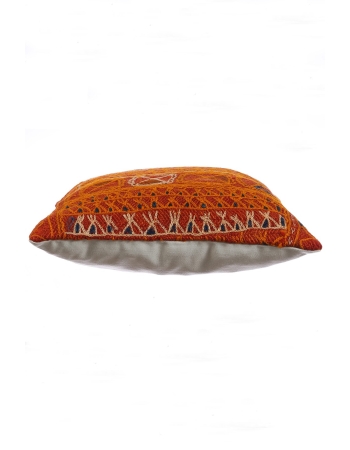 Embroidered Orange Kilim Pillow Cover