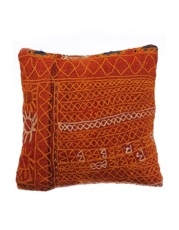 Orange Embroidered Kilim Pillow Cover