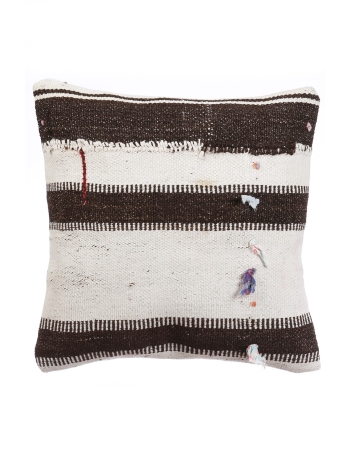 White & Dark Brown Kilim Pillow Cover