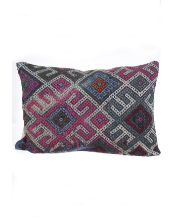 Embroidered Pink & Blue Kilim Pillow