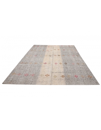 Embroidered Vintage Gray Kilim Rug - 7`5