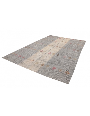 Embroidered Vintage Gray Kilim Rug - 7`5