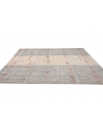 Embroidered Vintage Gray Kilim Rug - 7`5