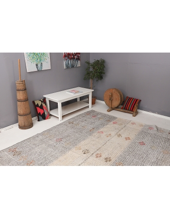 Embroidered Vintage Gray Kilim Rug - 7`5