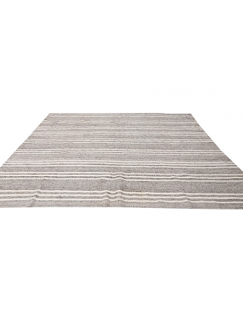 Large Vintage Gray & White Turkish Kilim - 8`6