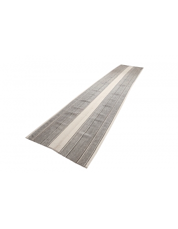 Unique Gray & White Kilim Runner  - 3`7