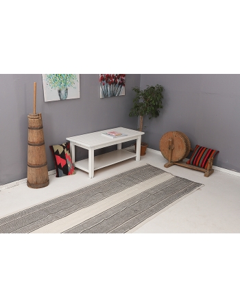 Unique Gray & White Kilim Runner  - 3`7