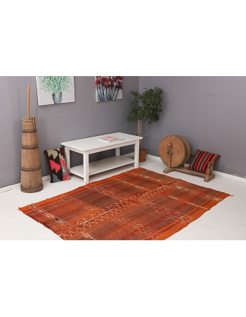 Modern Vintage Orange Kilim Rug - 5`1