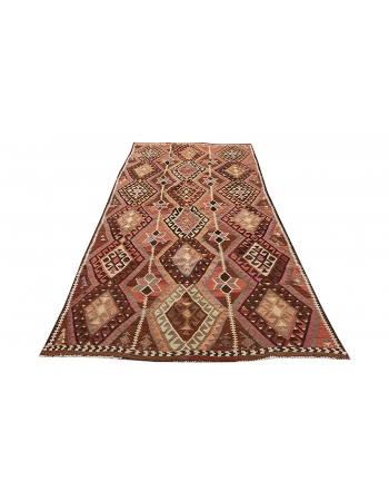 Vintage Turkish Kars Kilim Rug - 4`2