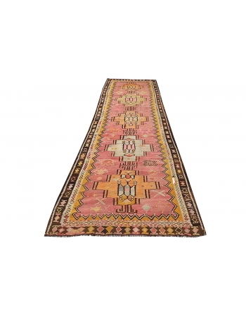 Unique Vintage Turkish Kars Kilim Rug - 3`10