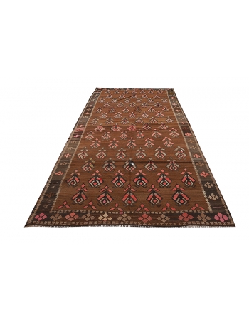 Brown Vintage Turkish Kilim Rug - 5`7