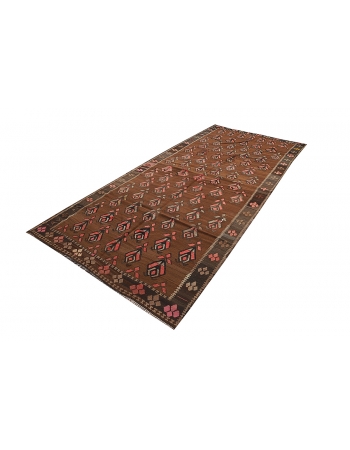 Brown Vintage Turkish Kilim Rug - 5`7