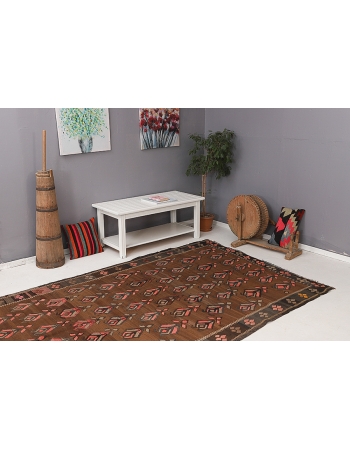 Brown Vintage Turkish Kilim Rug - 5`7