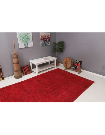 Embroidered Red Overdyed Kilim Rug - 5`10