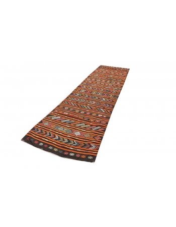 Vintage Orange & Black Kilim Runner - 3`3