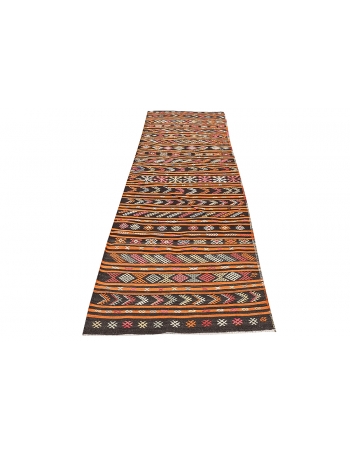 Orange & Black Vintage Kilim Runner - 3`5