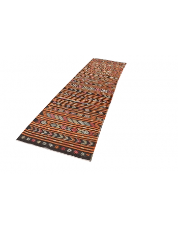 Orange & Black Vintage Kilim Runner - 3`5