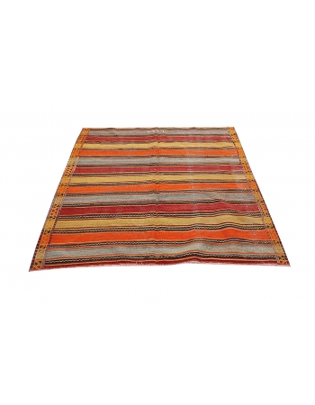 Striped Vintage Turkish Kilim Rug - 4`11