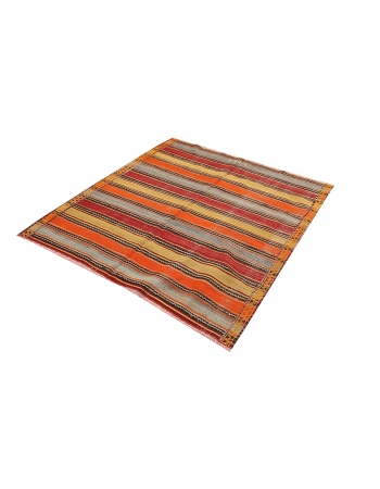 Striped Vintage Turkish Kilim Rug - 4`11