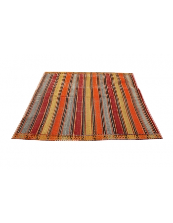 Striped Vintage Turkish Kilim Rug - 4`11