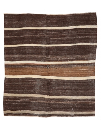 Brown Vintage Striped Kilim Rug - 5`4" x 5`11"