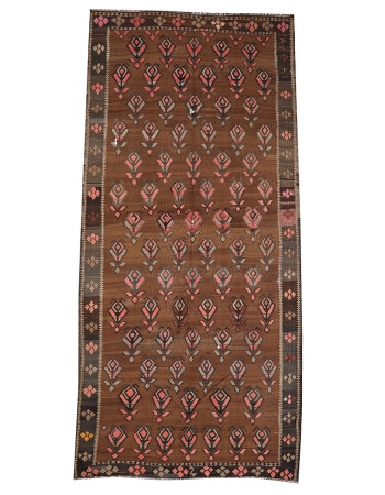 Brown Vintage Turkish Kilim Rug - 5`7