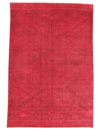Embroidered Red Overdyed Kilim Rug - 5`10" x 8`10"