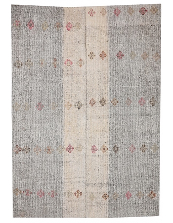 Embroidered Vintage Gray Kilim Rug - 7`5