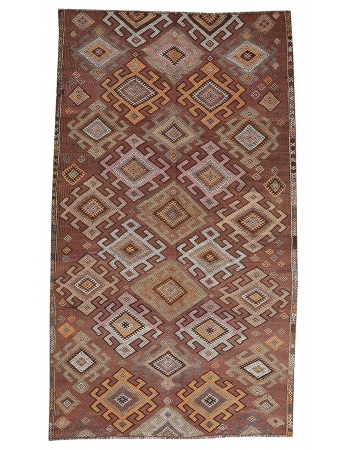 Embroidered Vintage Kars Kilim Rug - 5`8" x 9`10"