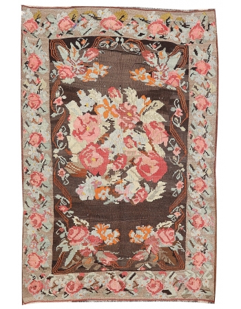 Floral Vintage Unique Kilim Rug - 5`3" x 7`7"