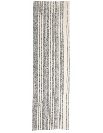 Gray & White Striped Kilim Runner - 2`7" x 9`0"