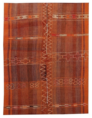 Modern Vintage Orange Kilim Rug - 5`1" x 6`11"