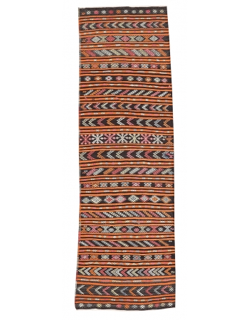 Orange & Black Vintage Kilim Runner - 3`5" x 11`2"