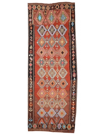 Oversized Vintage Turkish Kars Kilim Rug - 5`10" x 16`5"