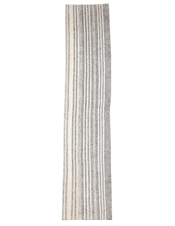 Striped Gray & White Kilim Runner - 2`7" x 12`8"