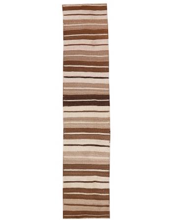 Striped Natural Brown Kilim Runner - 2`8" x 12`6"