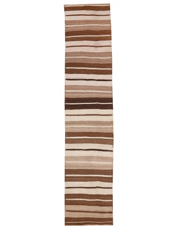 Striped Natural Brown Kilim Runner - 2`8