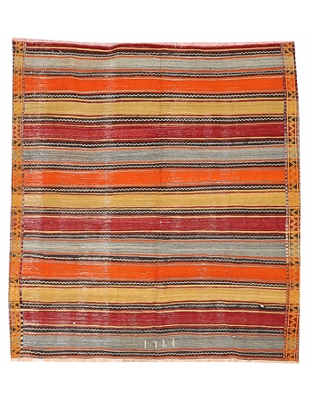 Striped Vintage Turkish Kilim Rug - 4`11" x 5`3"