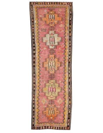 Unique Vintage Turkish Kars Kilim Rug - 3`10" x 11`3"