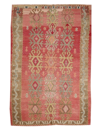 Vintage Decorative Turkish Kilim Rug - 6`11" x 11`4"