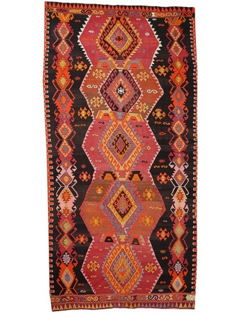 Vintage Handwoven Turkish Kars Kilim Rug - 6`2" x 13`1"