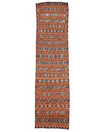 Vintage Orange & Black Kilim Runner - 3`3