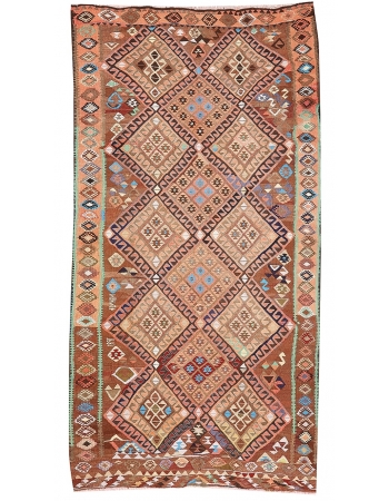 Vintage Turkish Kars Kilim Rug - 5`1