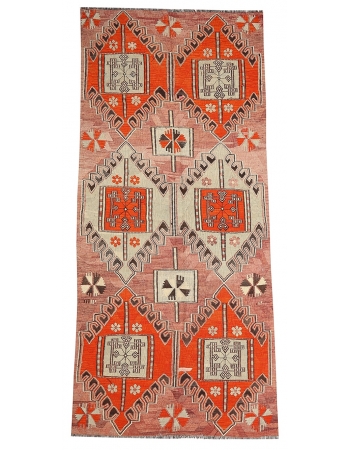 Vintage Unique Turkish Kars Kilim Rug - 5`2