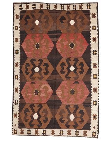 Vintage Wool Decorative Turkish Kars Kilim - 6`3" x 9`6"