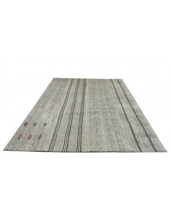Gray Striped Large Vintage Kilim Rug - 9`1